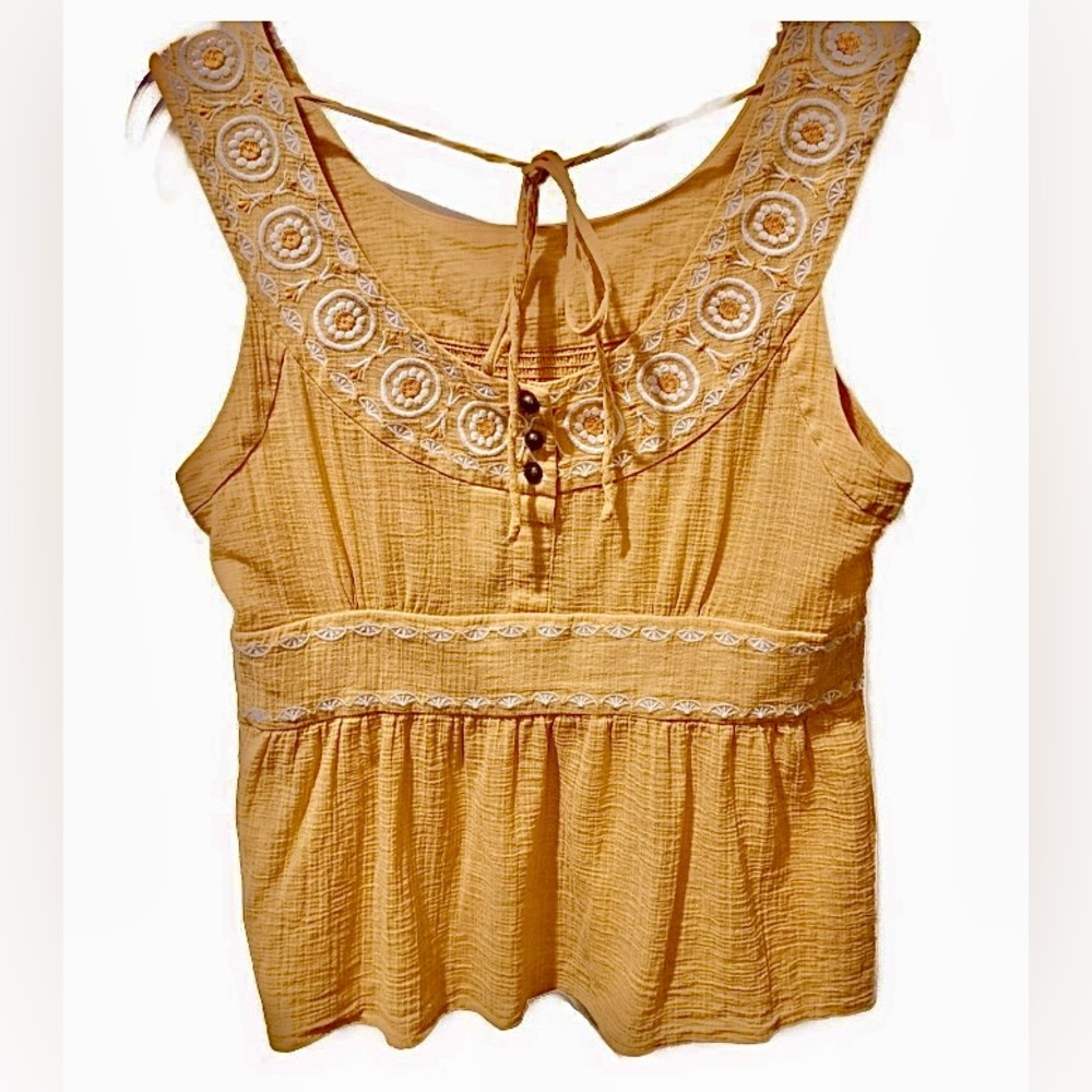 Anthropologie Floreat Yellow Mustard and White Grecian Inspired Blouse Size 12